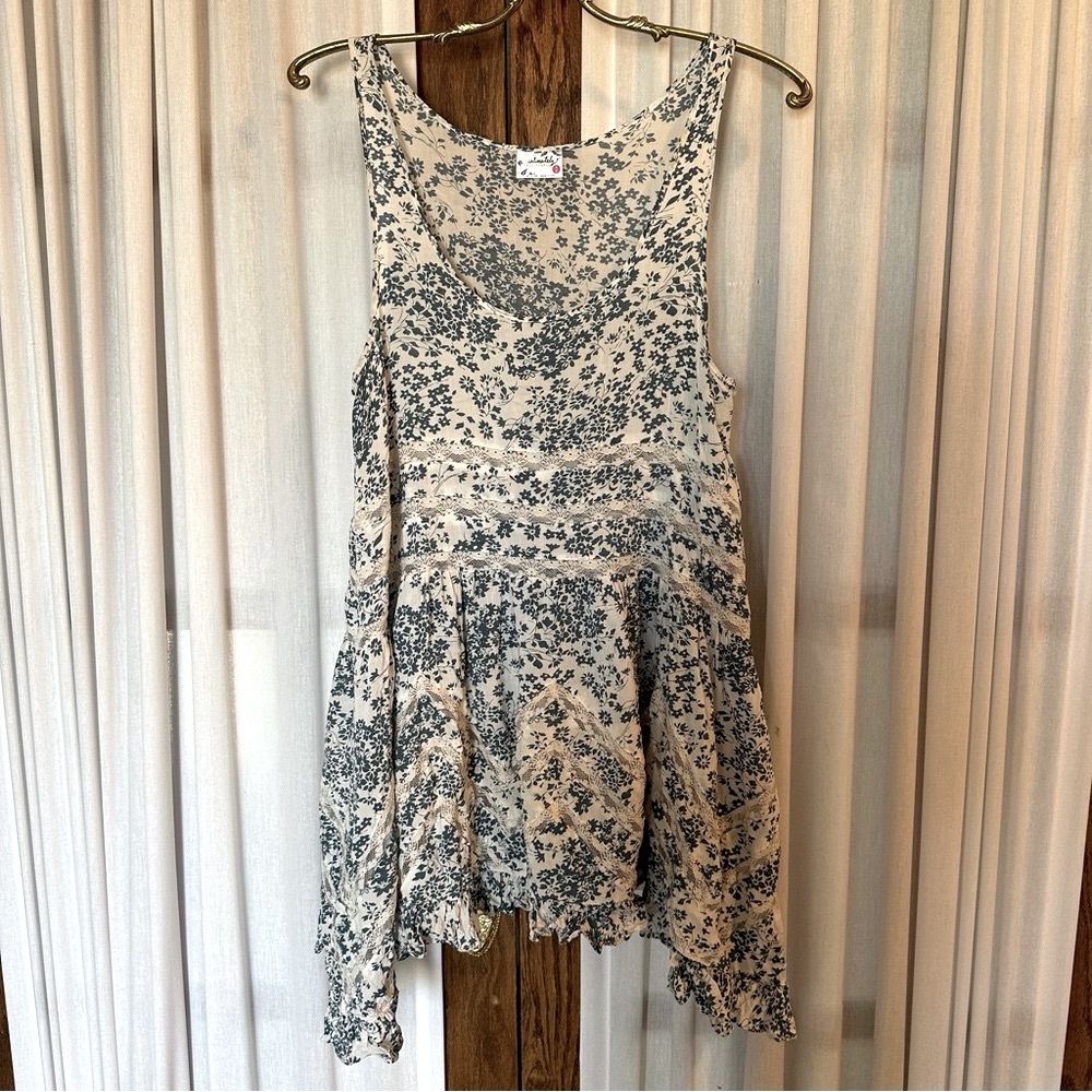 Intimately Free People Cornflower Blue Floral Lace Handkerchief Hem Dress